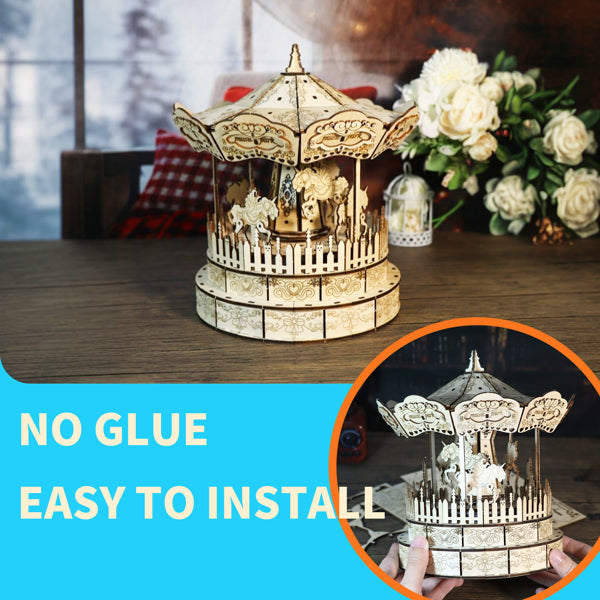 Music Park 3d Wooden Puzzle Carousel Music Box Handmade Assembly Model