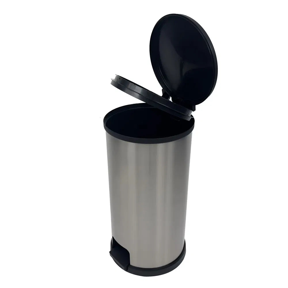 Kitchentrash Can, 7.9 Gallon Plastic Step Garbage Bin With Lid, Silver