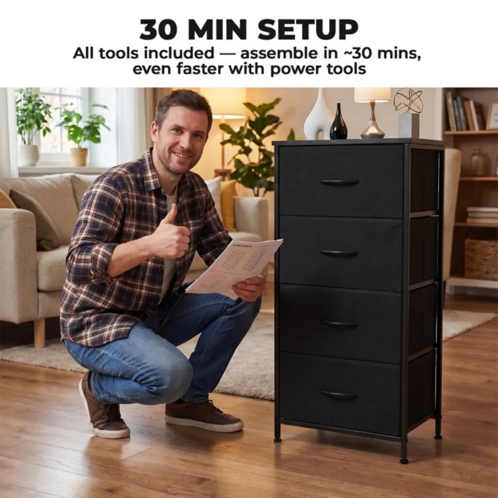 2/4-Drawer Dresser With Metal Frame & Wood Top, Fabricstorageorganizer