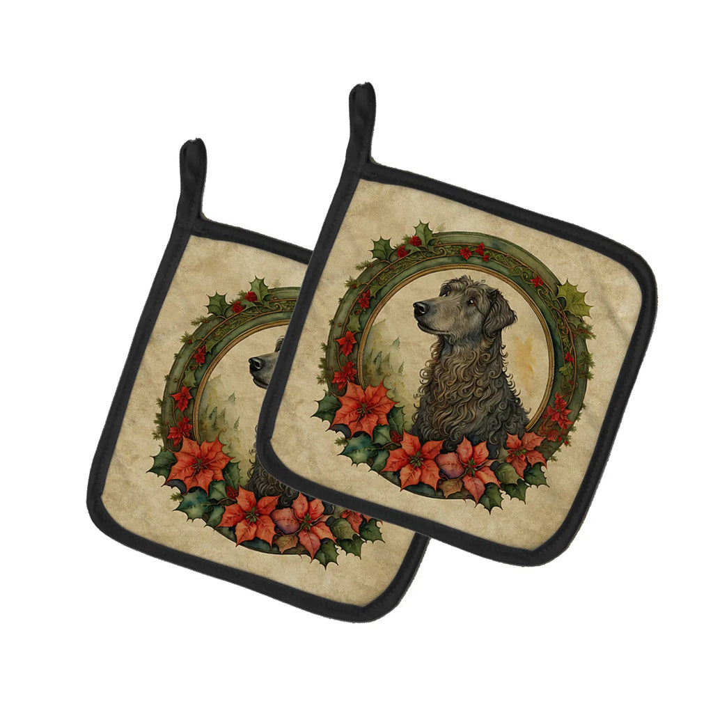 Scottish Deerhound Christmas Flowers Pair Of Pot Holders Kitchen Heat
