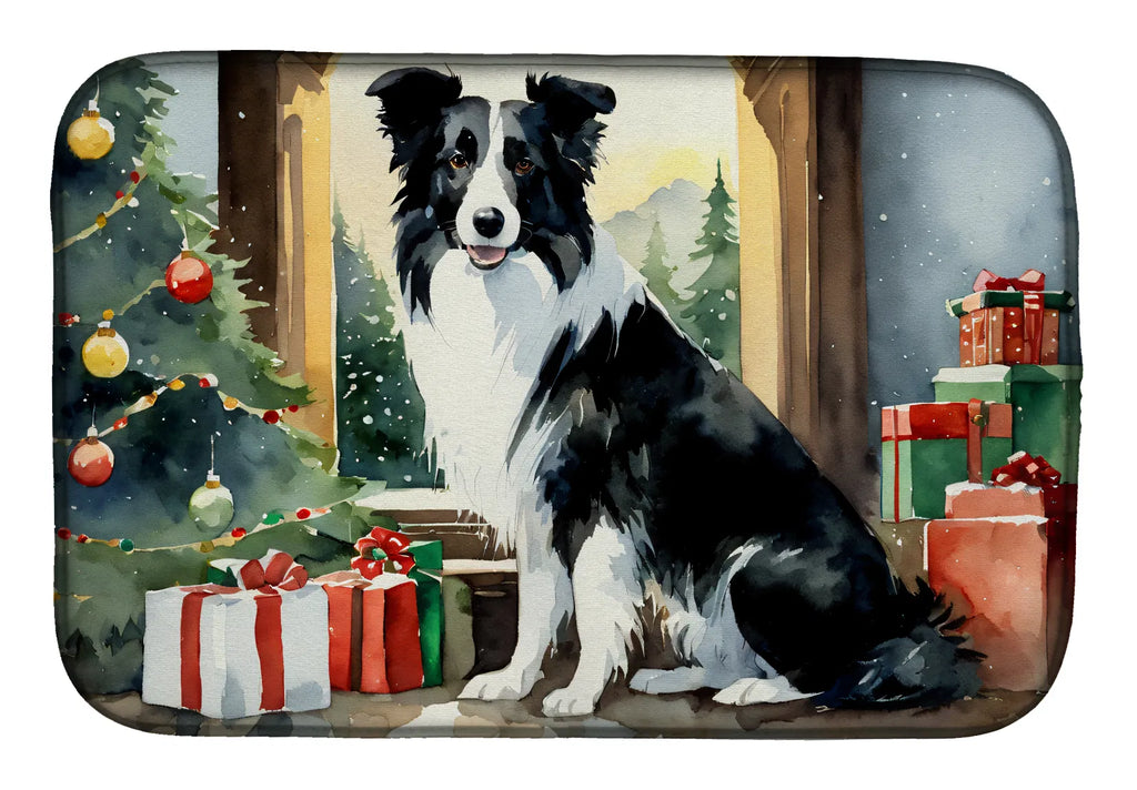Border Collie Cozy Christmas Dish Drying Mat Absorbent Dish Drying Mat