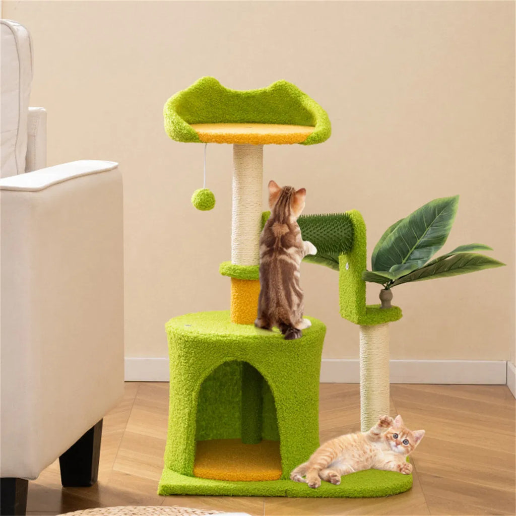 Cat Tree - 22LBS Capacity, Palm Tree Design With Self-groomer
