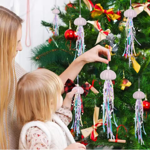4 PCS Sea Urchin Hanging Ornaments For Christmas Tree Coastal Natural