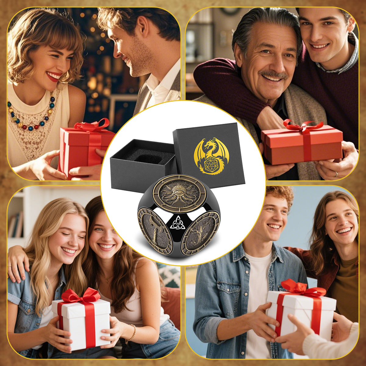 6-pack DND Dice Wheel Gift Box Set, Retro Wheel Metal Polyhedral Board