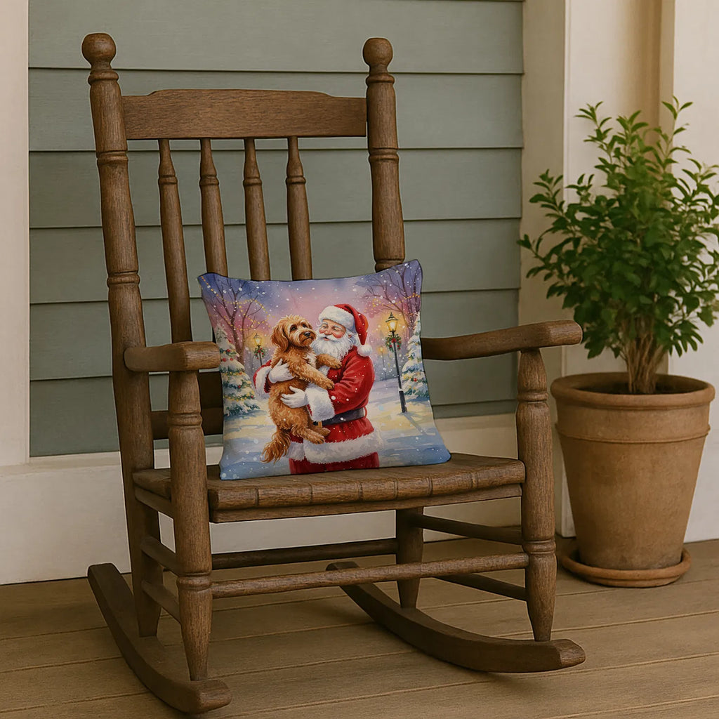 Labradoodle With Santa Claus Throw Pillow Decorative Indoor Outdoor