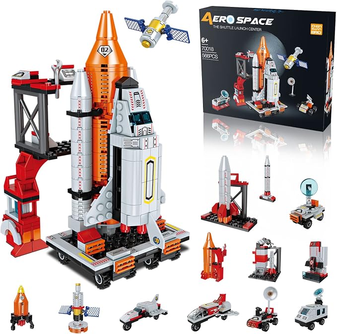 12-in-1 STEM Space Exploration Shuttle Building Kit With Transport
