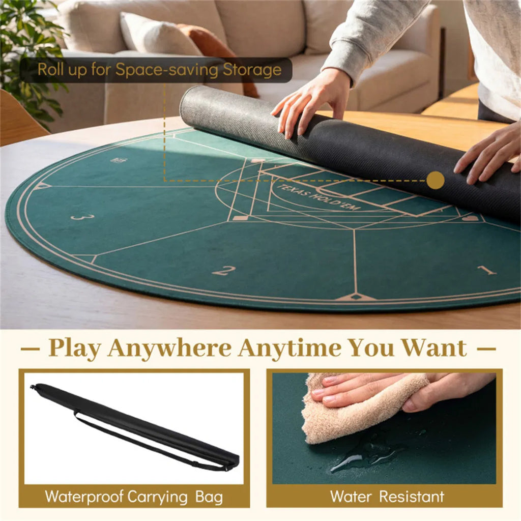47" Round Foldable Poker Table Top Mat With Non-slip Rubber Base