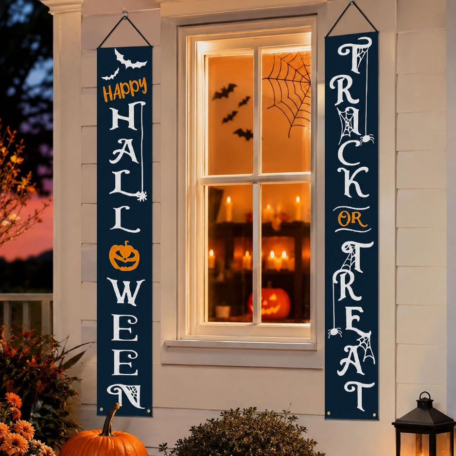 Halloween Porch Door Banner Decorations, Halloween Front Door Decor Sign