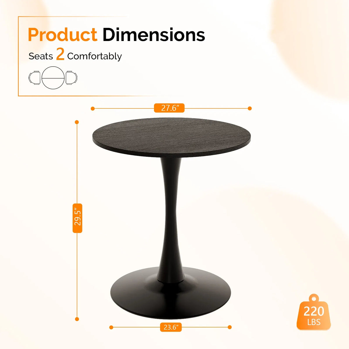 Round Tulip Dining Table, 27.6 Inch Circular Kitchen Table For 2 People