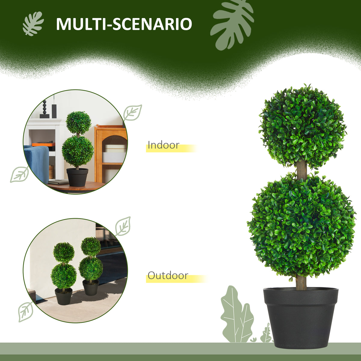 2 Pcs 23.6" Artificial Boxwood Ball Topiary Tree Set Of 2 Fake Plants