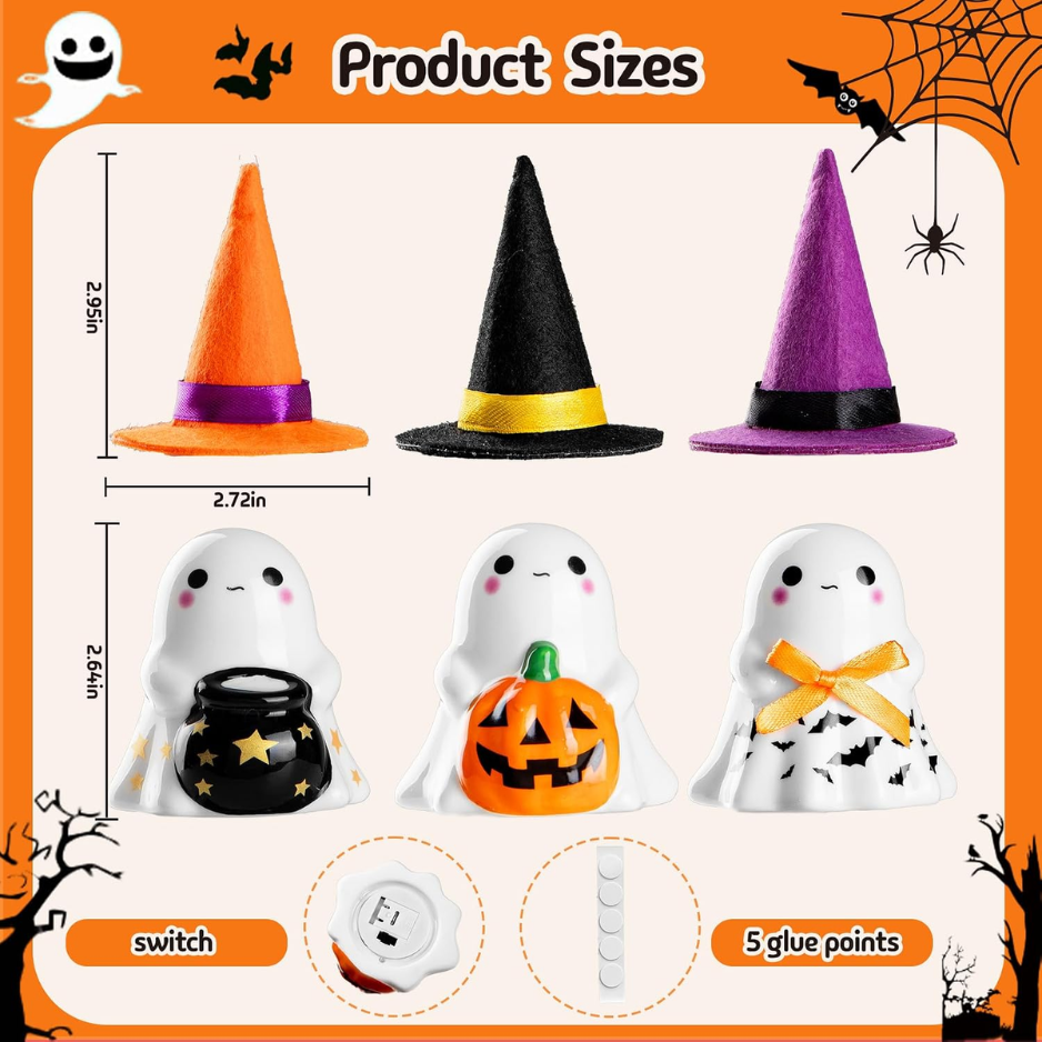 Halloween Decorations Indoor,3Pcs Cute Spooky Ceramic Ghost Halloween