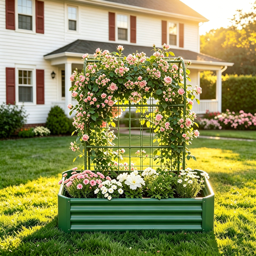 2-in-1 Raised Garden Bed With Trellis - 59" Tall Arch Planter Box