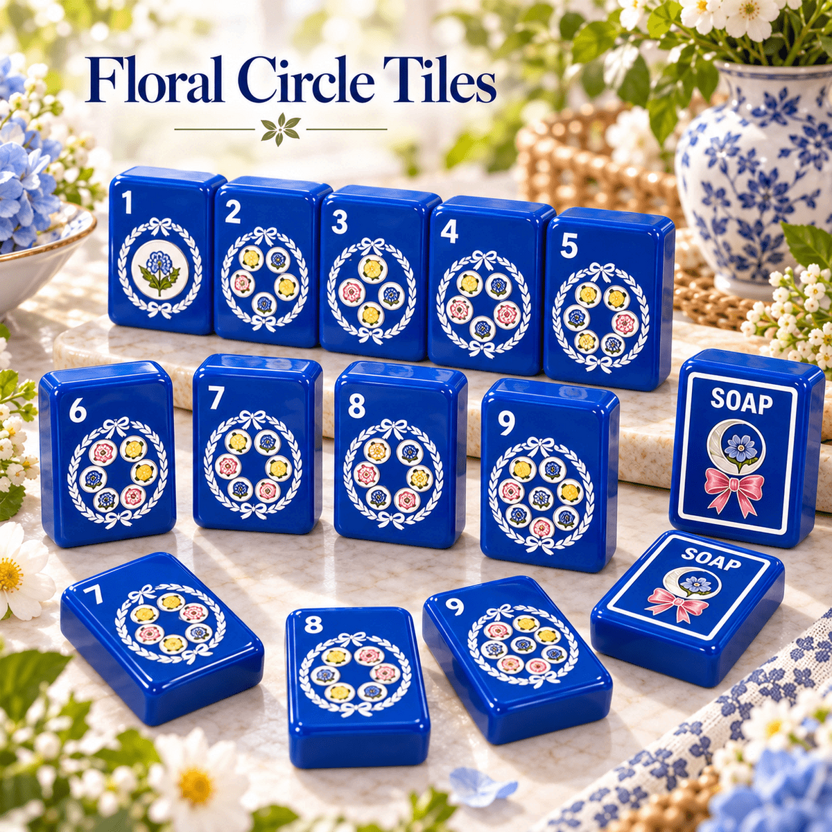 Cobalt Garden Acrylic Mahjong Set, 160 Tiles American Mahjong Game Set