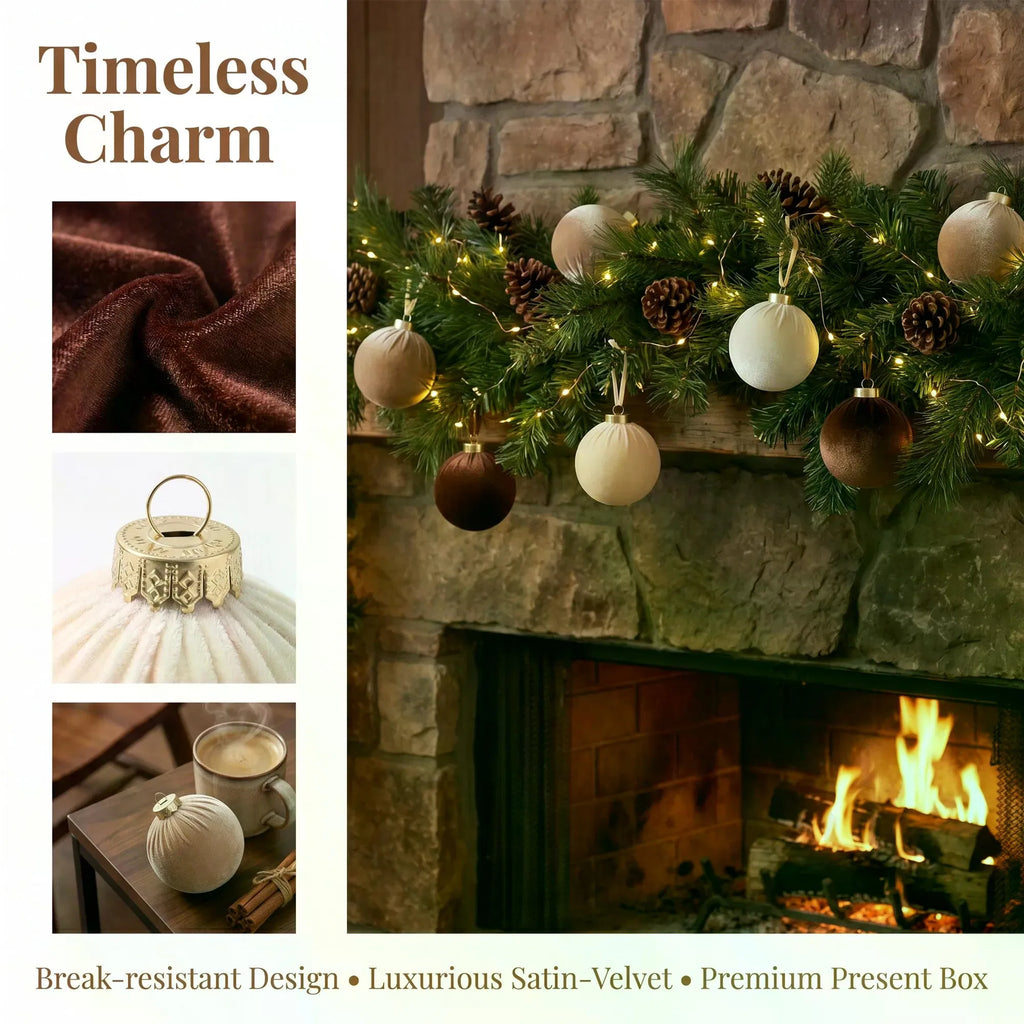 12Pcs Velvet Christmas Balls Ornaments Set, 80mm Fabric Wrapped Xmas