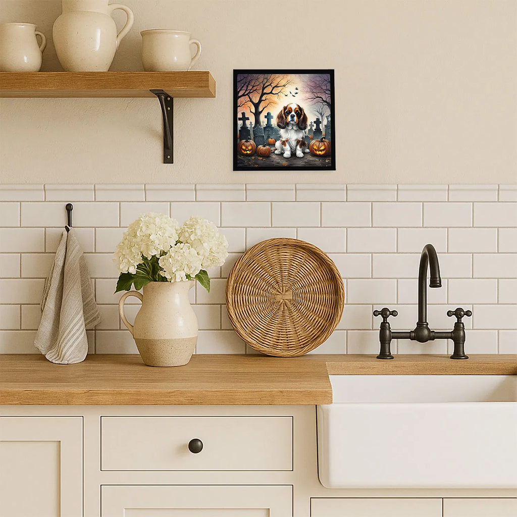 Cavalier Spaniel Spooky Halloween Framed Metal Print Bathroom, Kitchen