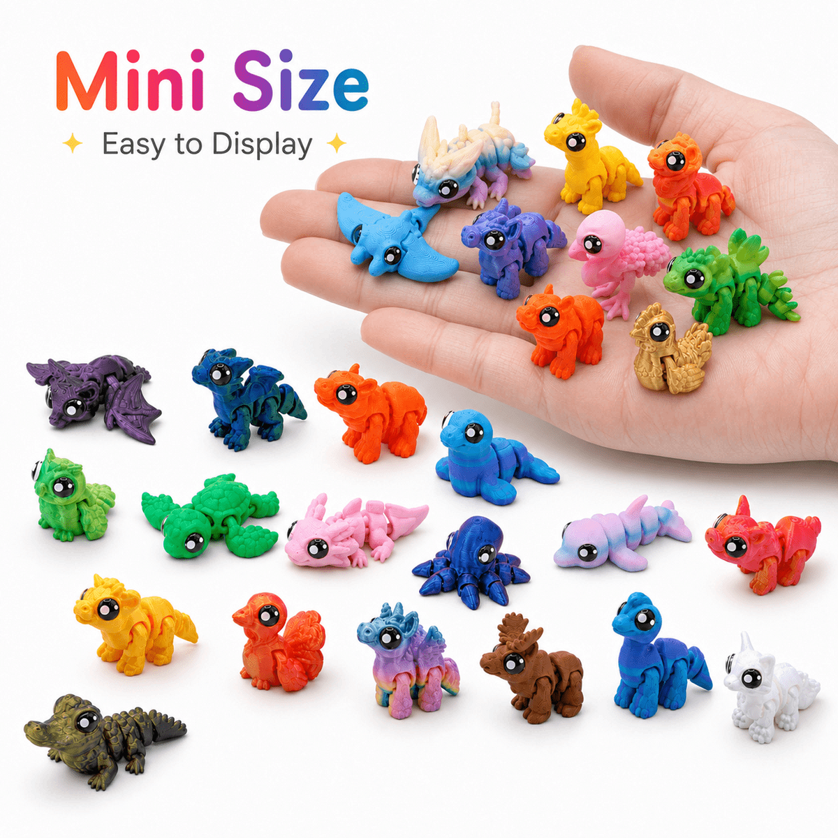 25PCS 3D Printed Mini Animal Figurines, Assorted Designs Colorful