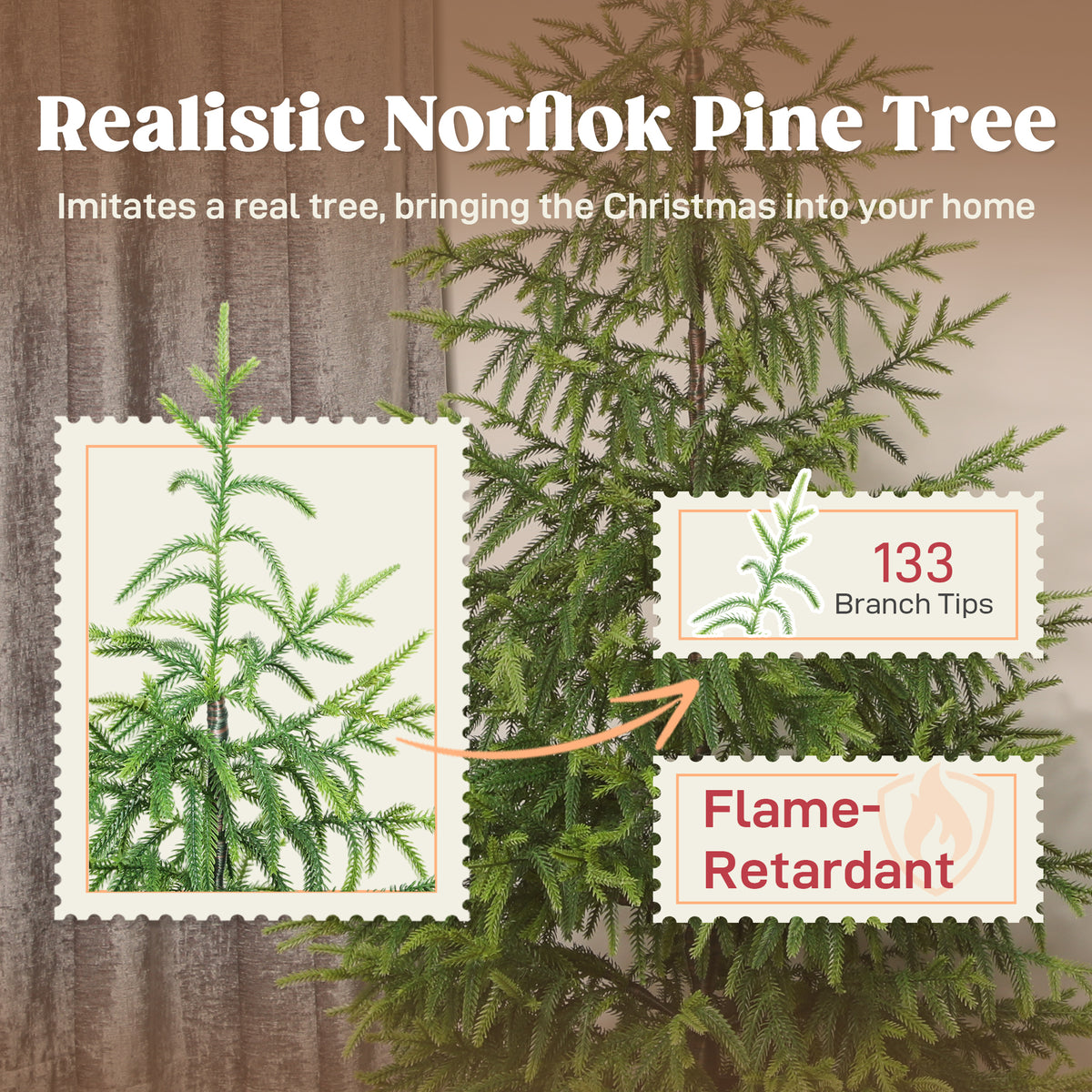 Set Of 2 Artificial Christmas Tree, 4 Ft Norflok Pine Xmas Tree