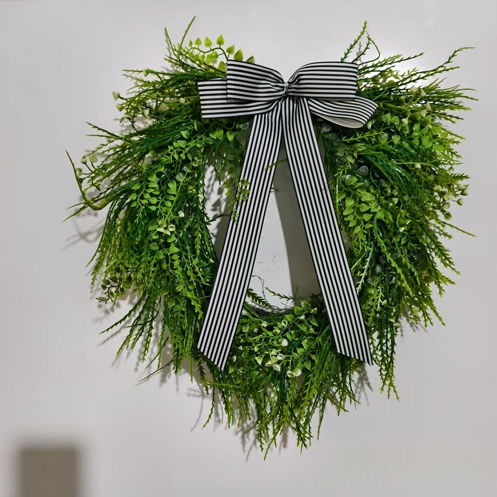 Springsummer Willow Wreath Striped Ribbon Bow