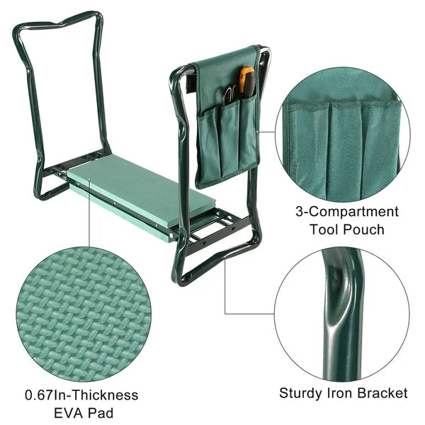 Foldable Garden Kneeler Seat With Kneeling Soft Cushion Pad Tools Pouch