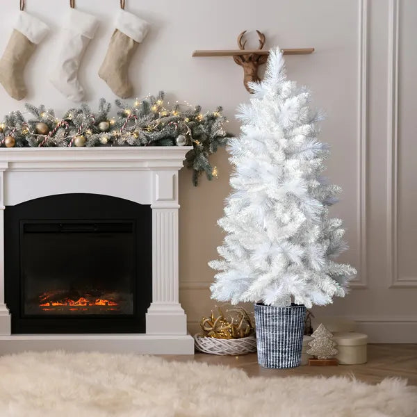 4 FT White Artificial Christmas Tree With Pot Stand, Potted Xmas Pine