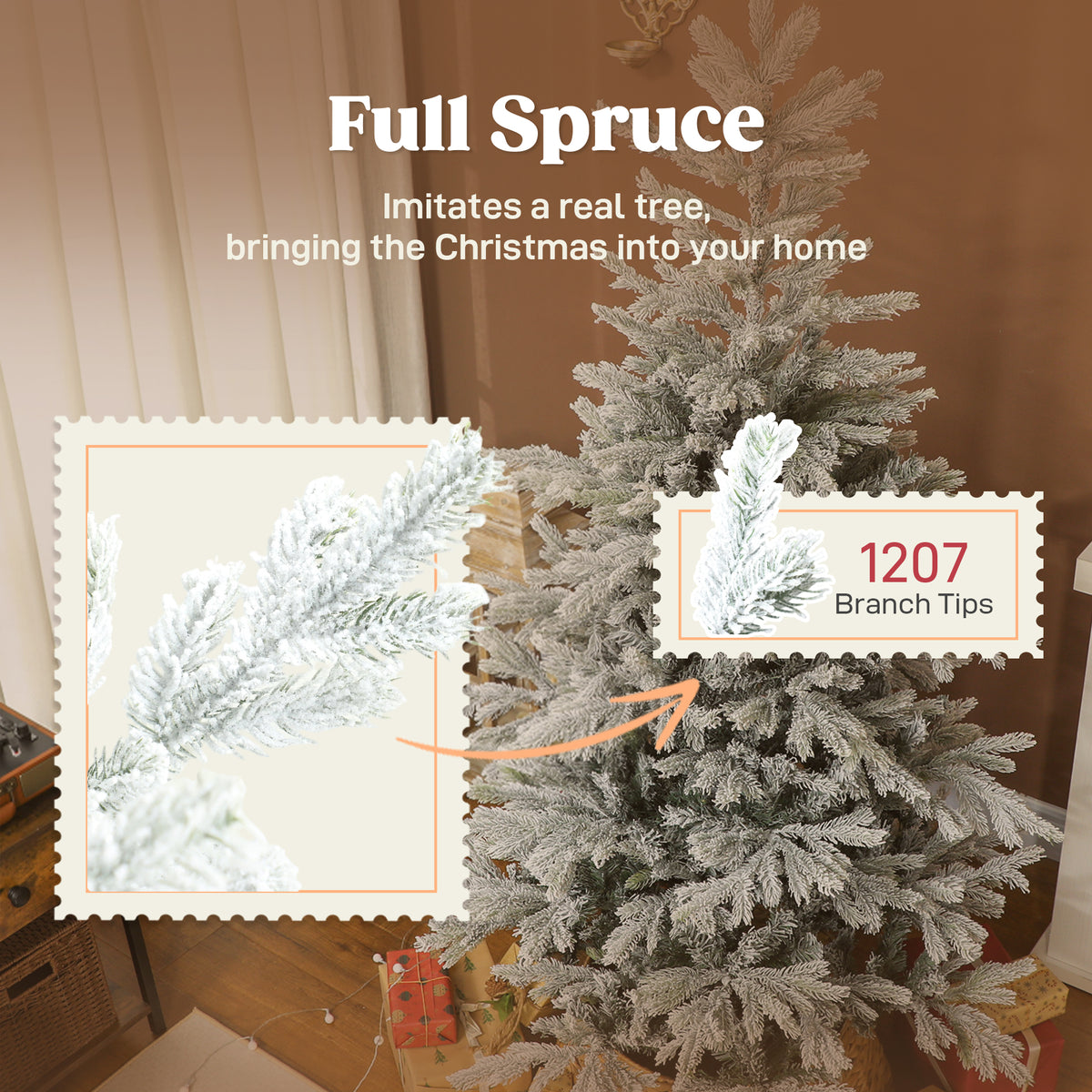 6 Ft Artificial Frosted Christmas Tree With Realistic Branches, Wide