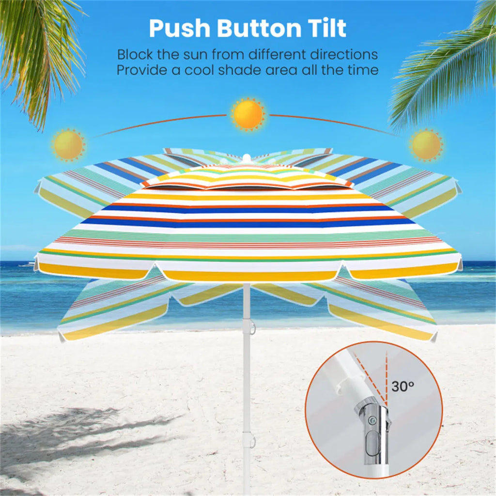 6.5ft Portable Beach Umbrella - UPF50+ Sun Protection , 3-Section Easy
