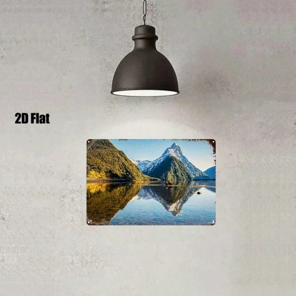 Vintage Zealand Milford Sound Metal Sign 8x12in, Distressed Tin