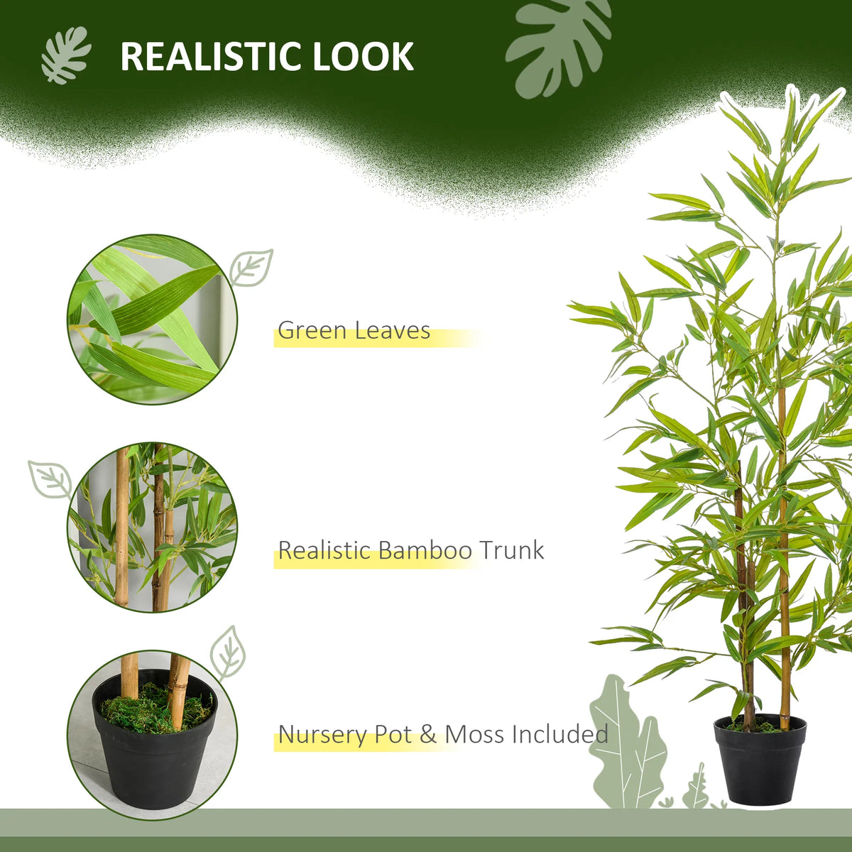 Artificial Bamboo Tree, 4ft Fake Tree With Realistic Leaf And Natural