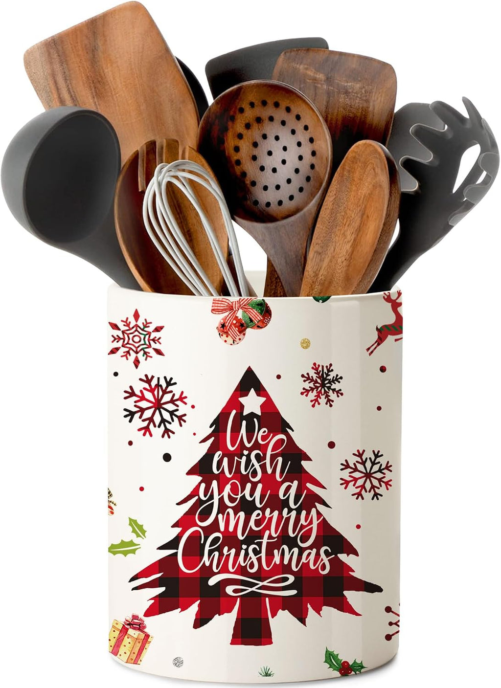Christmas Kitchen Decor, Christmas Tree Ceramic Utensil Holder, Festive