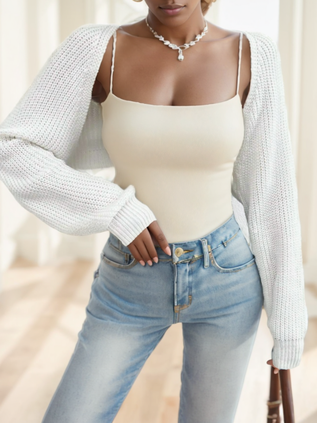 Women's Solid Color Ribbed Knit Sleeveless Cropped Cardigan For Fall