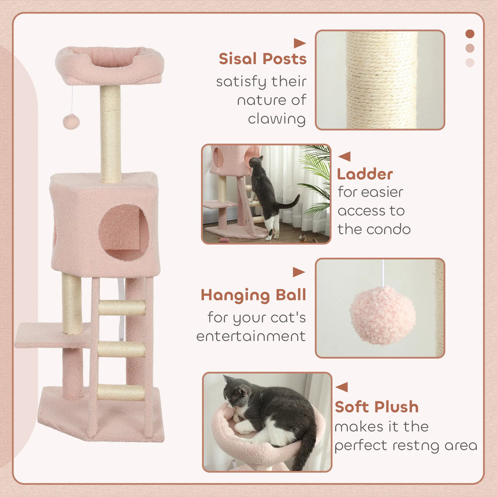 47" Tall Cat Tree Tower With Condo, Ladder, Scratching Posts