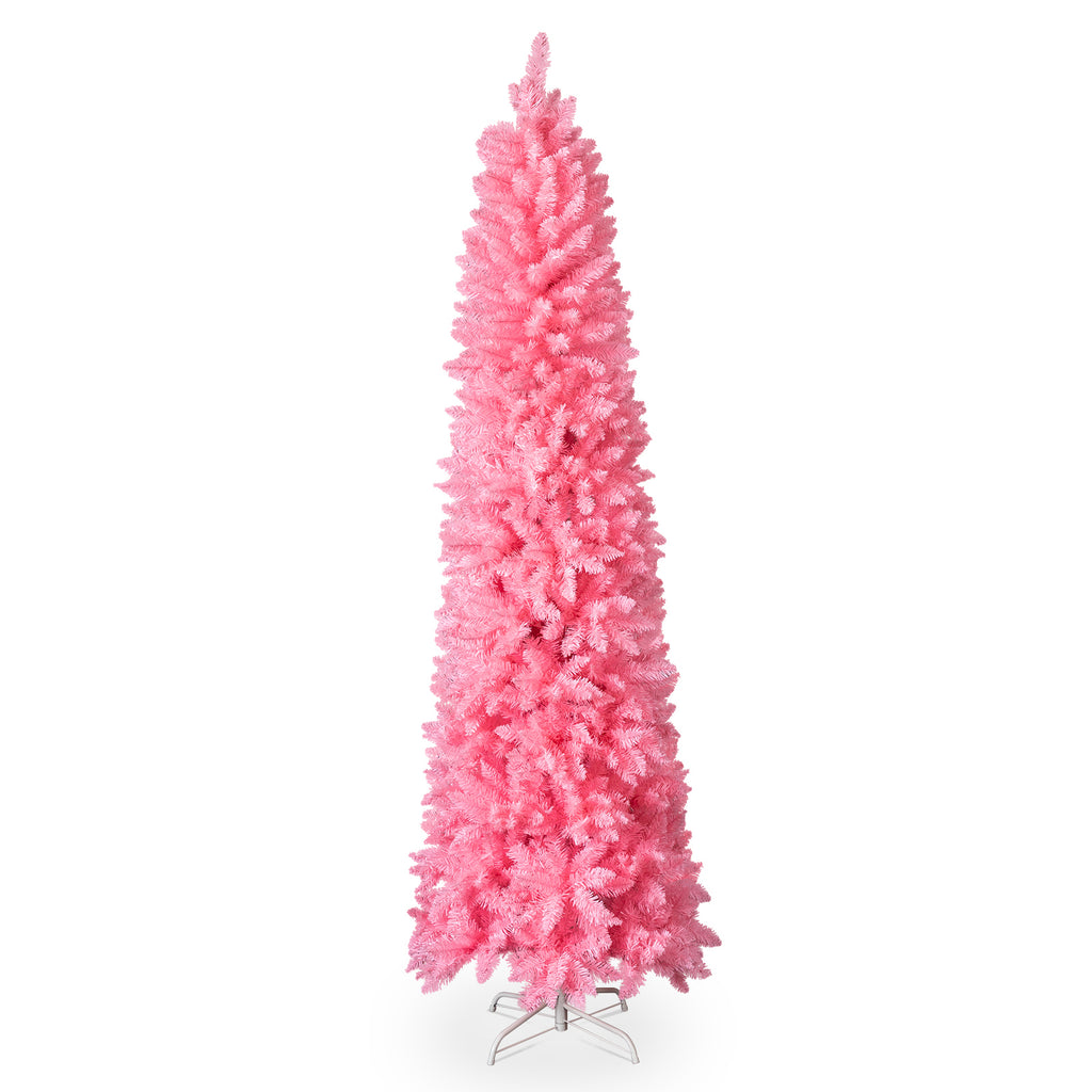 7.5 FT Hinged Christmas Tree, Artificial Pencil Christmas Tree, Unlit