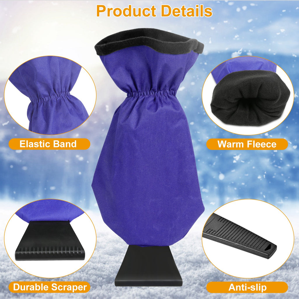 1Pc Ice Scraper Glove Car Windshield Snow Scraper Remover Glove Lined