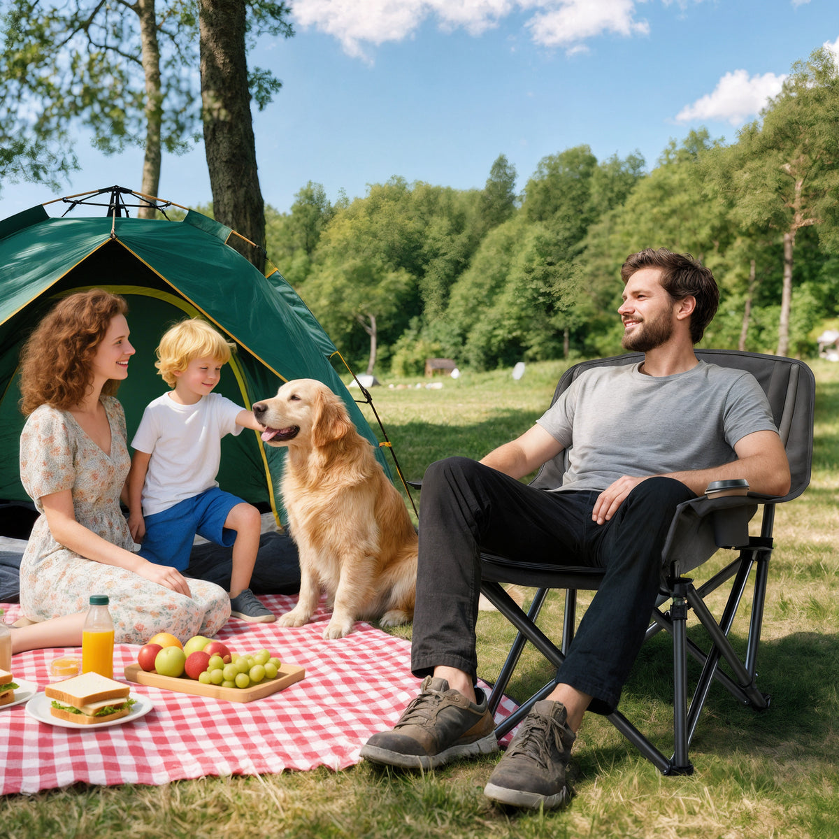 Padded Folding Camping Chair with Cup Holders