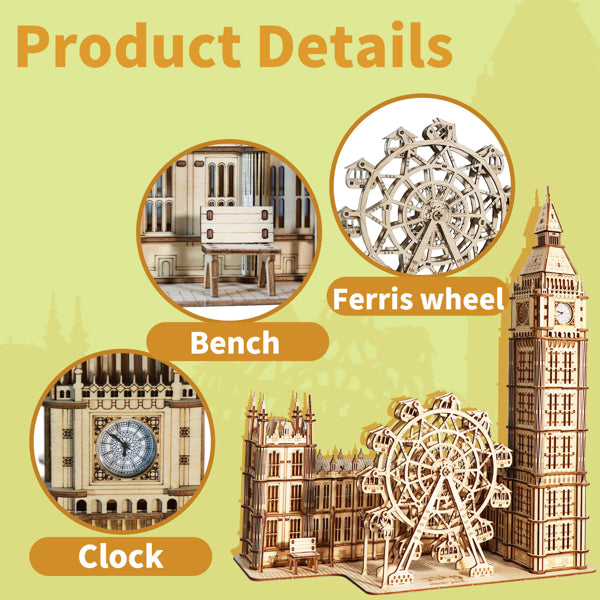 3D Wooden Puzzle Big Ben Model Kits Desktop Clock DIY Building Blocks