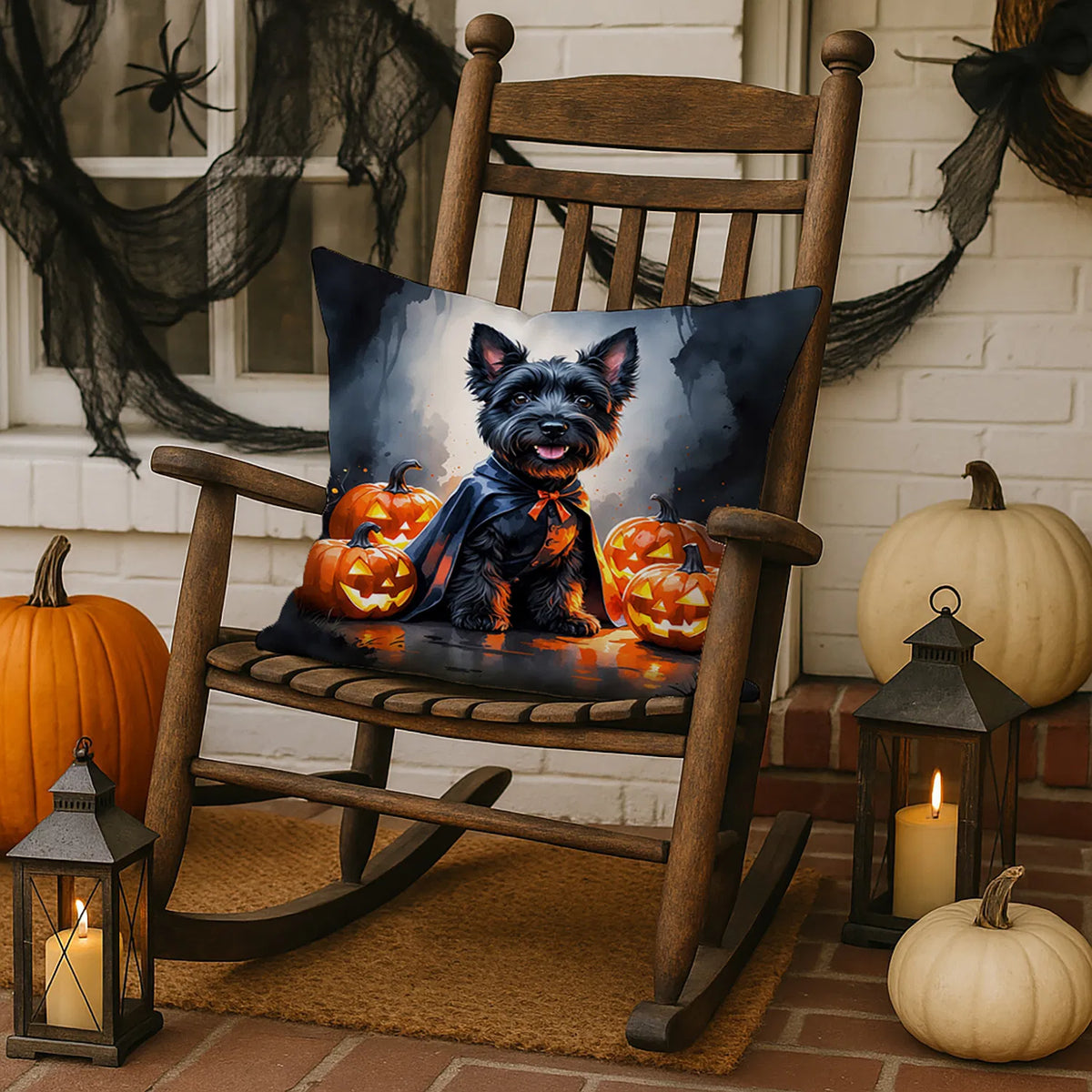 Scottish Terrier Puppy Halloween Throw Pillow Machine Washable, Indoor