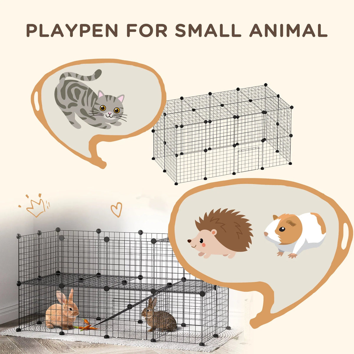 39 Pcs Small Animal Cage Bunny Hutch Portable Metal Wire With Ramps