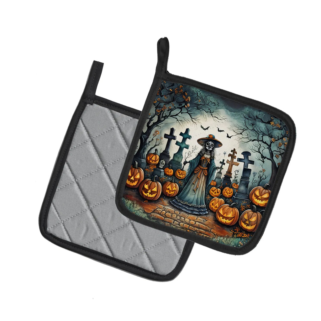 La Catrina Skeleton Spooky Halloween Pair Of Pot Holders Kitchen Heat