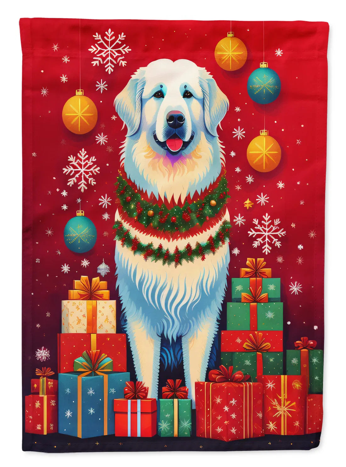 Great Pyrenees Holiday Christmas House Flag Large Porch Sleeve Pole