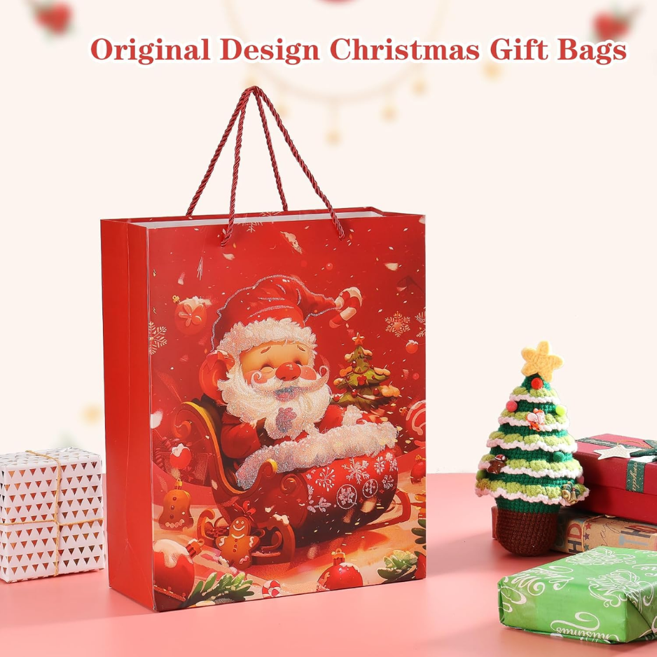 12 Christmas Gift Bags With 12 Tissues And 1 Satin Ribbon Medium