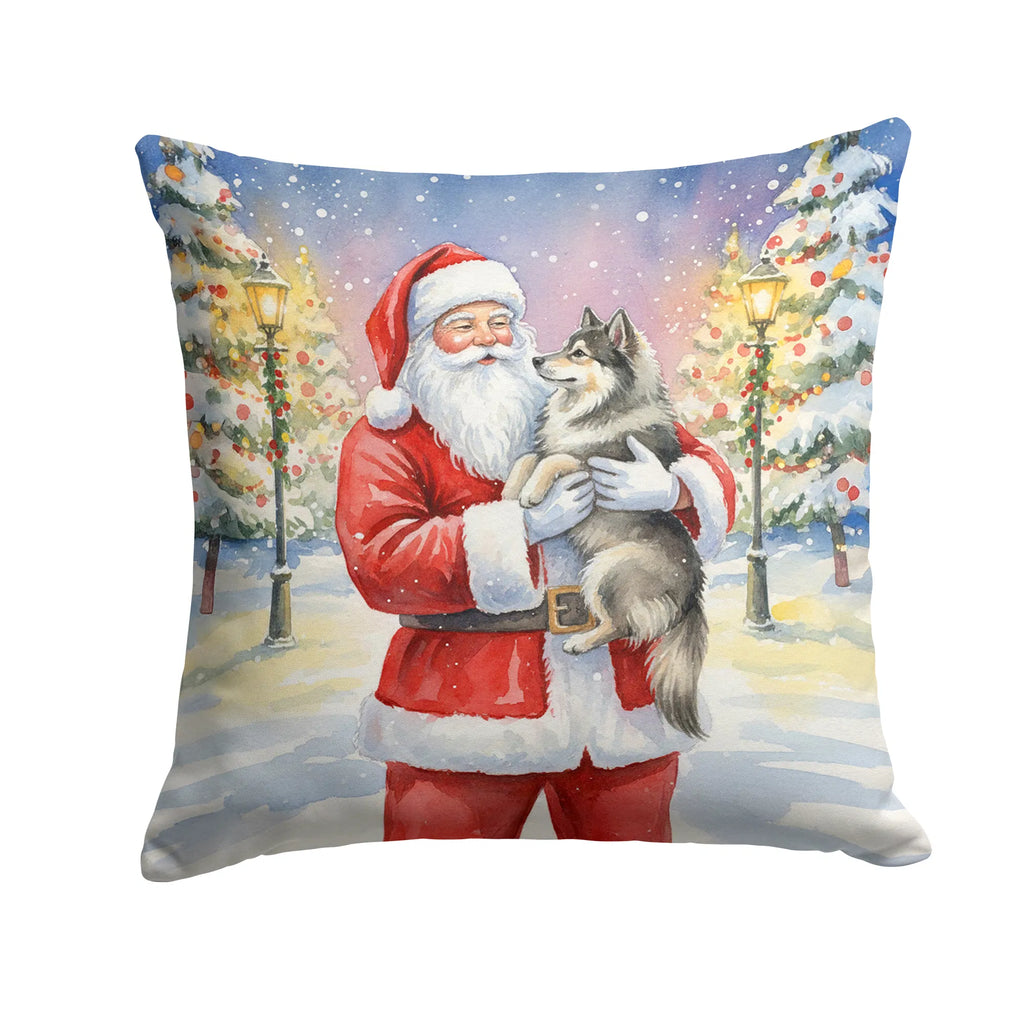 Keeshond With Santa Claus Throw Pillow Decorative Indoor Outdoor Accent