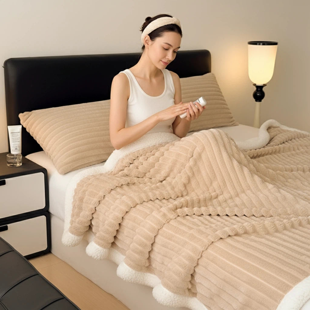1PC Striped Plush Throw Blanket, Soft Fuzzy Warm Blanket For Sofa Couch