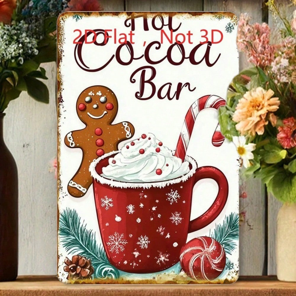Vintage Cocoa Bar Tin Sign 20x30cm, 20x30cm, Retro Christmas Holiday