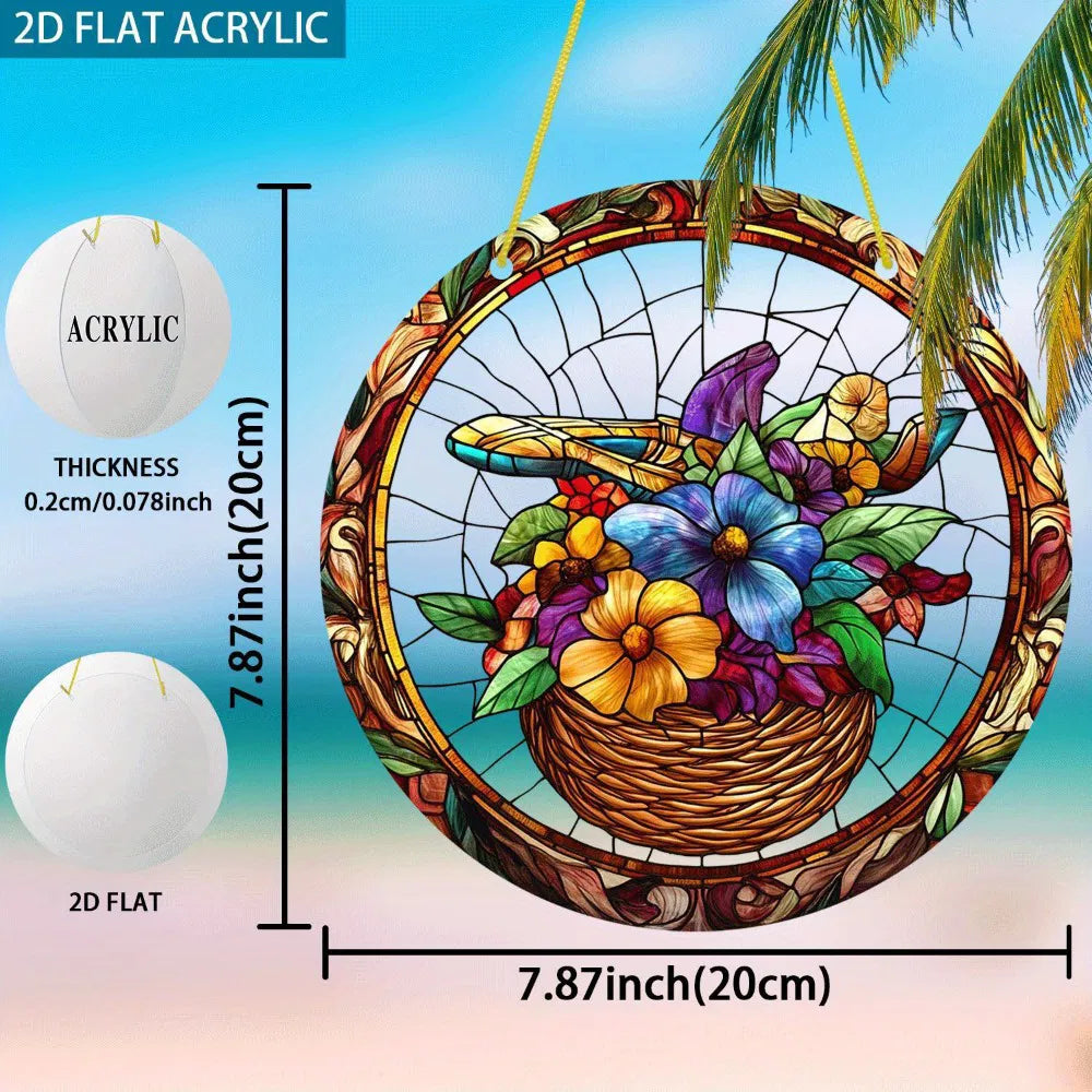 High Definition Printed Flower Basket Acrylic Hanging Ornament