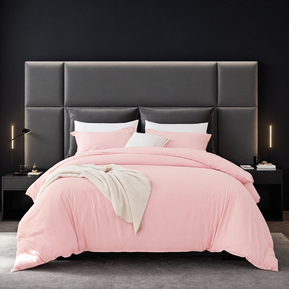 Solid Color Oversized Duvet Cover Set. Available In White And Pink.