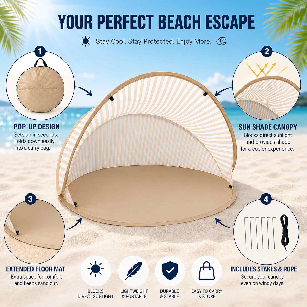 Pop-up Beach Sunshade Tent, Small Foldable Half-beach Tent, Easy To Set