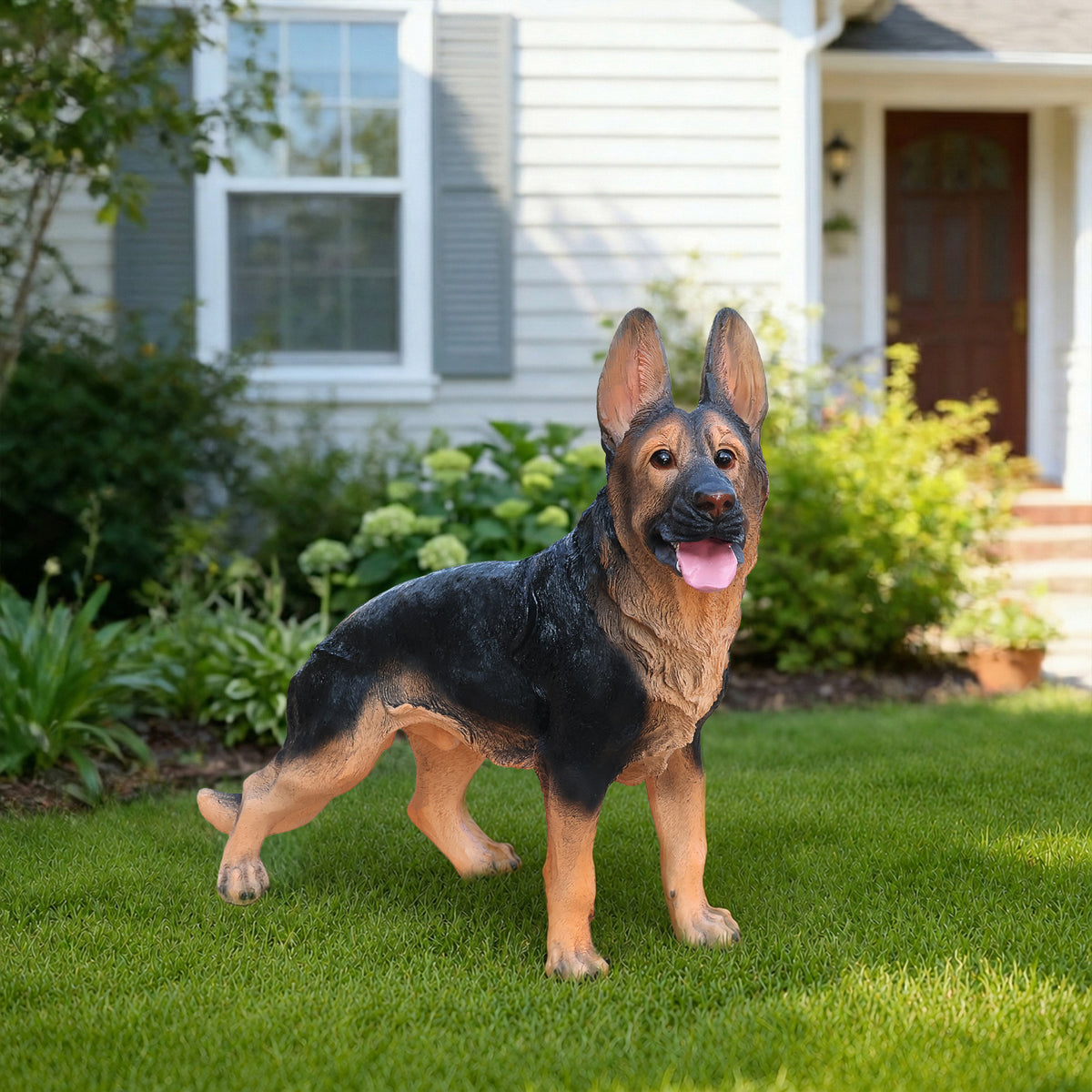 Outdoor German Shepherd Dog Statue Greeter Garden Decor – Cute Puppy