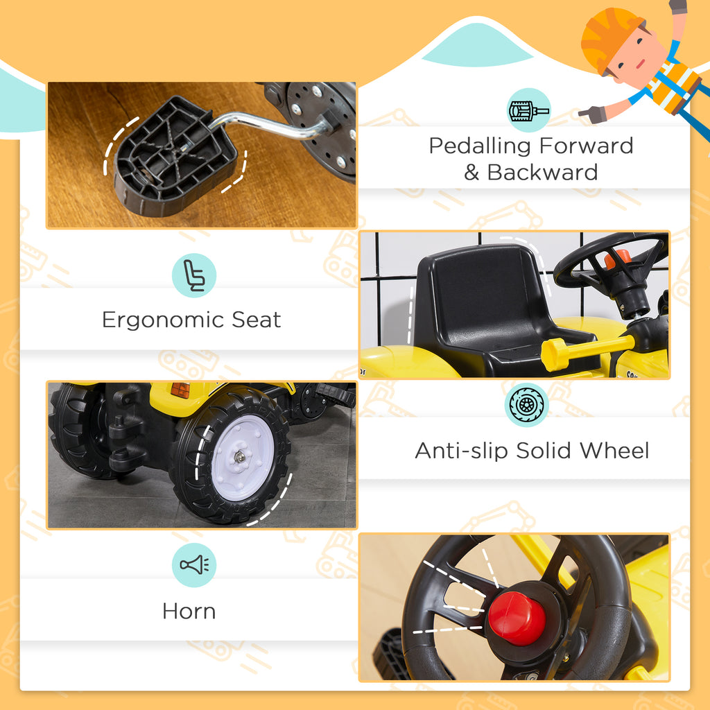 Kids Ride On Excavator, Pedal Go Kart With Front Loader Digger For 3