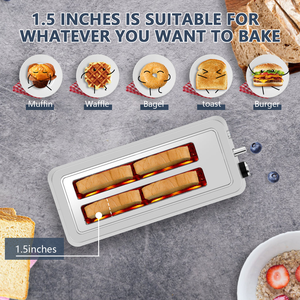 4-Slice Toaster, Extra Wide Long Slot Toaster, 6 Settings, Bagel