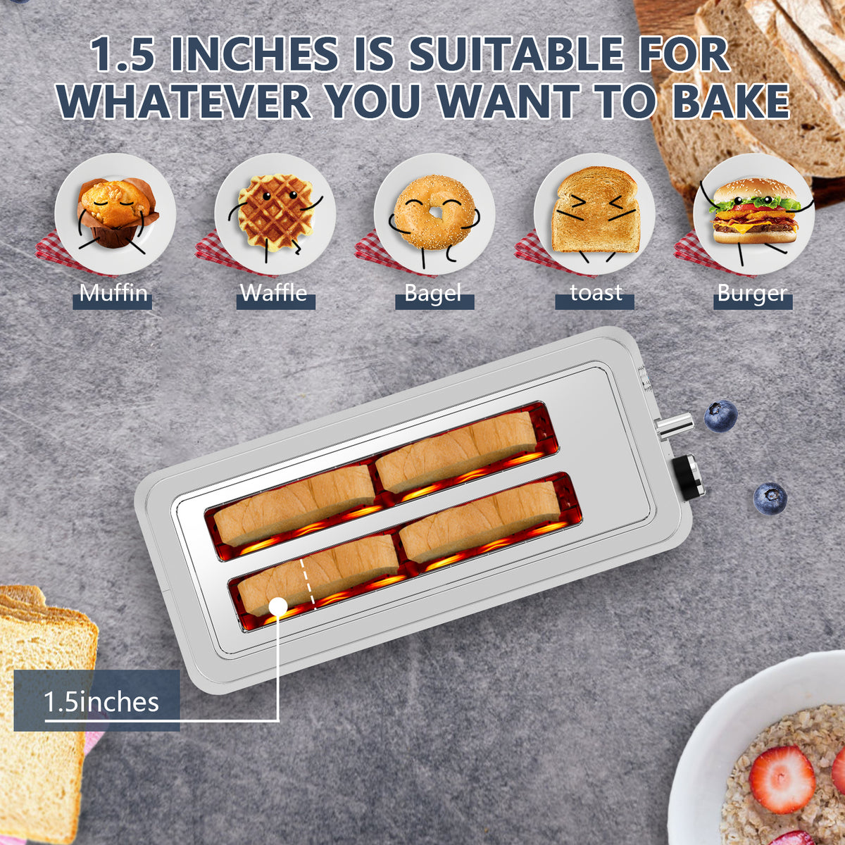 4-Slice Toaster, Extra Wide Long Slot Toaster, 6 Settings, Bagel